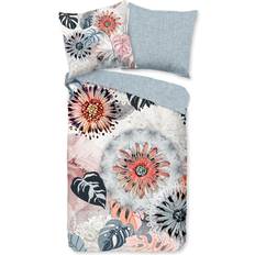 Heimtextilien HIP Flanell Bettwäsche 135x200 Ralvira Mandala Blätter Monstera Jeans-Grau 32021 Bettbezug (200x135cm)