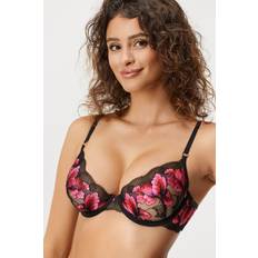 Bluebella Vivienne Lace bra with pink embroidered flowers in black