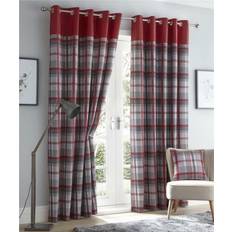 Red Curtains Eyelet Ring Top Lined Tartan Check