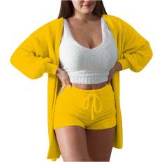 Yellow Pajamas Gamivast My Orders Lightning Deals of Today Piece Fuzzy Lounge Sets for Women 2X Plus Lounge Set Fleece Pajama Set Cashmere Lounge Set Pajama Sets for Women Soft Cotton Winter Yellow