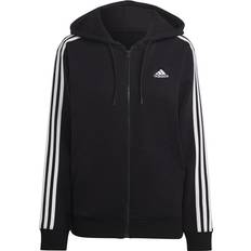 Cotton - Women Tops Adidas Women Essentials 3-Stripes French Terry Regular Full-Zip Hoodie - Black/White