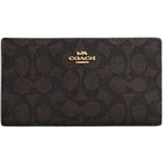 Coach slim wallet Coach Slim Zip Wallet In Signature Canvas - Gold/Walnut/Black