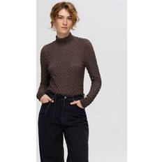 Selected Dame Bluser Selected Slftimmi Ls High Neck Structure Top - Brun