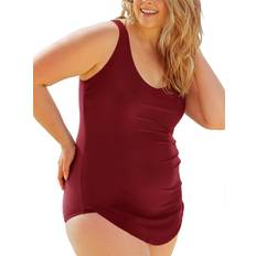 Shapermint Women Swimwear Shapermint Essentials Complete Smoothing One Piece Swimsuit,Burgundy,XL