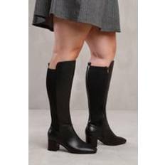 Where's That From 'Cherish' Stretch Wide Calf Block Heel Knee High Boots With Side Zip True Black 7E