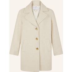 White - Wool Coats Gerard Darel Leonette Herringbone Wool Blend Coat, Cream