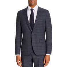 HUGO BOSS Men Suits HUGO BOSS Mens Arti Navy Single Breasted, Plaid Extra Slim Fit Wool Blend Suit Separate Blazer Jacket 40R