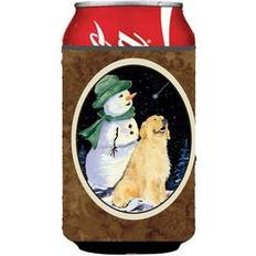 Green Bottle Coolers Caroline's Treasures Golden Retriever with Snowman in Green Hat Can Bottle Cooler