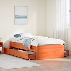 Beds & Mattresses vidaXL Bed Frame Without Mattress With Drawers Wax Brown 100x200 cm Solid Wood Pine