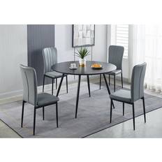 Hallowood Furniture Cullompton Round 4 120 cm Light Grey Faux Leather Dining Set