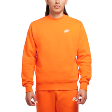 Orange Sweaters NIKE Sportswear Club Fleece Men's Crew Sweatshirt - Safety Orange/White