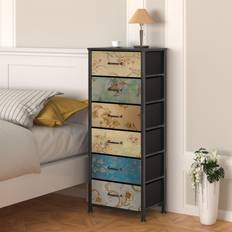 ClassicLiving Bedroom With 6 Drawers Tall Fabric Dress With Flower Printing (116.5 cm H X 40 cm W X 30 cm D) Chest of Drawer