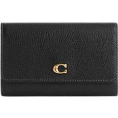 Coach Essential Medium Flap Wallet - Polished Pebble Leather/Brass/Black