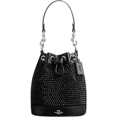 Drawstring Crossbody Bags Coach Mini Bucket Bag - Novelty Leather/Silver/Black