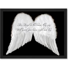 White Framed Art Happy Larry An Angel The House Guard Home Wings Quote Motivation Typography A4 Artwork Wall Print - Black;White (23.4 cm H x 32.3 cm W) Framed Art