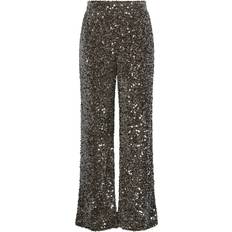 Pieces Wide Leg Velour Sequin Pants - Taupe