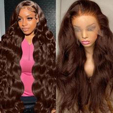 ZHUOBEI 28 Inch 13x6 Chocolate Brown Lace Front Wig Human Hair #4