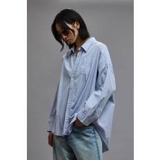 R13 Blue & White Drop Neck Shirt - Blue/White Pinstripe