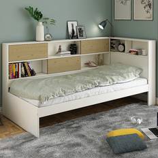Noomi Noomi Jorgi Single White And Oak Corner Bed Frame With Storage 106.9 x 110.3 x 220.1 cm