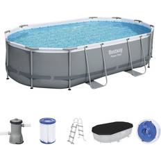 Oberirdische Pools Bestway Power Steel Frame Pool Komplett-Set, oval, mit Filterpumpe, Sicherheitsleiter & Abdeckplane 488 x 305 x 107 cm, Schwimmbecken, Schwimmen, Pools