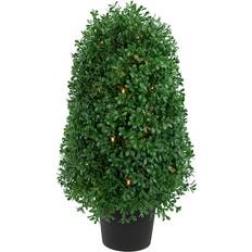 Christmas Trees 18" Pre-Lit Artificial Boxwood Cone Topiary with Round Pot, Clear Lights Christmas Tree