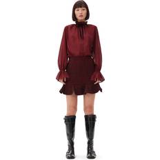Korta kjolar - Röda Ganni Herringbone Wool Mini Skirt Dam Korta Kjolar - Winery