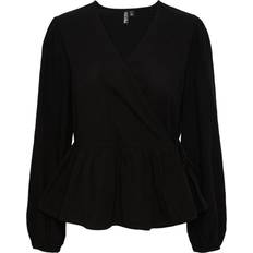 Pieces Pcmilla LS Wickelbluse Mit Hoher Taille Damen - Schwarz