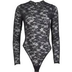 Negro Bodys Le Stretch Lace Long Sleeve Bodysuit - Black