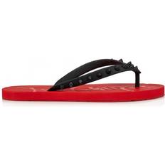 Christian Louboutin Women Slides Christian Louboutin Loubi Flip Slide Black Red Women's