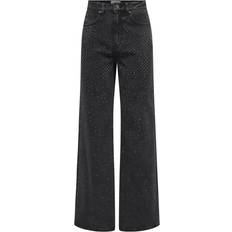 Dame - Høj talje - Sort Jeans Only Onlhope Rhinestone Wide Jeans - Washed Black