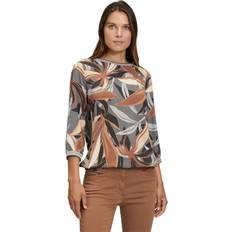 Betty Barclay Round Neck Top Leaf Print Grey