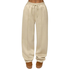 Beige - Damen Hosen Shein Straight Sweatpants with Pebble Seam Detail