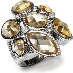 Precious Stone Women High Polished Stainless Steel Ring with AAA Grade CZ in Champagne