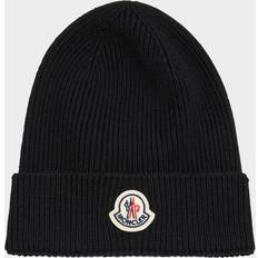 Moncler Men Accessories Moncler Logo-patch Knitted Beanie - Black