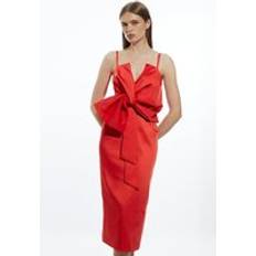 Clothing Karen Millen Tailored Satin Bow Detail Midi Dress - Red