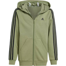 Adidas Junior Essentials 3-Stripes Fleece Full-Zip Hoodie - Tent Green/Black