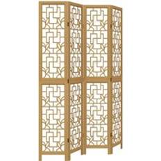 Brown Room Dividers vidaXL 4 Panels Brown Solid Wood Paulownia Room Divider