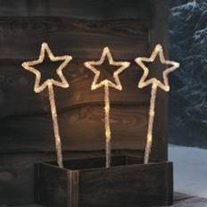 Lights4fun Set of 3 Acrylic Star LED Stake Lights - Warm White