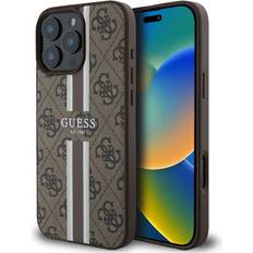 Guess iPhone 16 Pro Mobilskal MagSafe 4G Printed Stripes Brun TheMobileStore MagSafe-Tillbehör