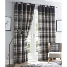Homemaker Grey Curtains Eyelet Rings Lined Tartan Check 46 x 72" (117 x 183 cm)