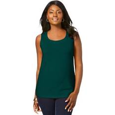 Jessica London Tank Tops Jessica London Plus Size Women's Stretch Cotton Horseshoe Neck Tank - Emerald Green