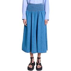 Maje Denim Smocked Maxi Skirt - Blue