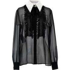 Dame - Transparent Skjorter Alberta Ferretti Ruffles Plastron Shirt Camicie Bianco/Nero Donna - White/Black