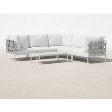 Metal Outdoor Lounge Sets Carmine 6 Piece Patio Aluminum Sectional Sofa Pink/Gray Glass/Metal/Wicker/Rattan in White (5 pcs) Outdoor Lounge Set