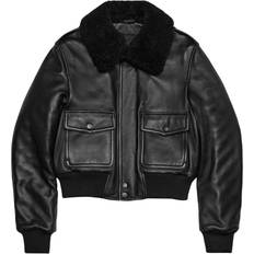 Ami Paris Women Jackets Ami Paris Shearling-Collar Leather Jacket - Unisex - Black