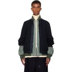 Herren - Mehrfarbig Cardigans Sacai Navy & Khaki Nylon Knit Cardigan