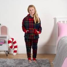 M Pyjamases Children's Clothing OHS Oxford Check Fleece Hoodie Pyjama Set - Navy/Red
