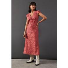 Clothing Warehouse Lace Cap Sleeve Bow Front Midi Tea Dress - Rose