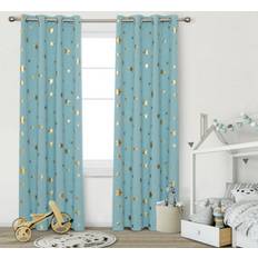 Deconovo Blackout Curtains Thermal Gold Star Foil Printed 52 x 72 Inch Sky Blue 2 Panels