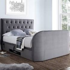 Happy Beds Lyon Double Ottoman TV Bed Grey Velvet 4 ft6